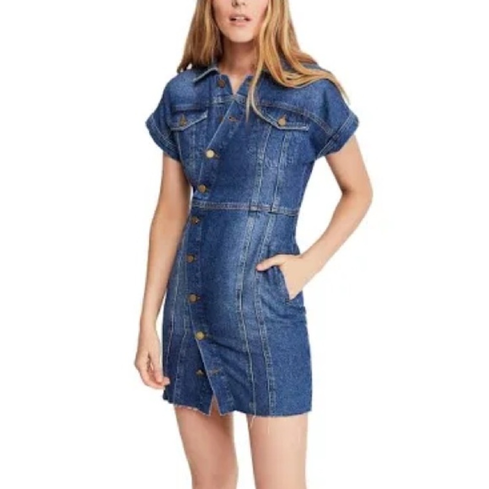 NWT Free People The City Blue Denim Mini Dress - Sz XS